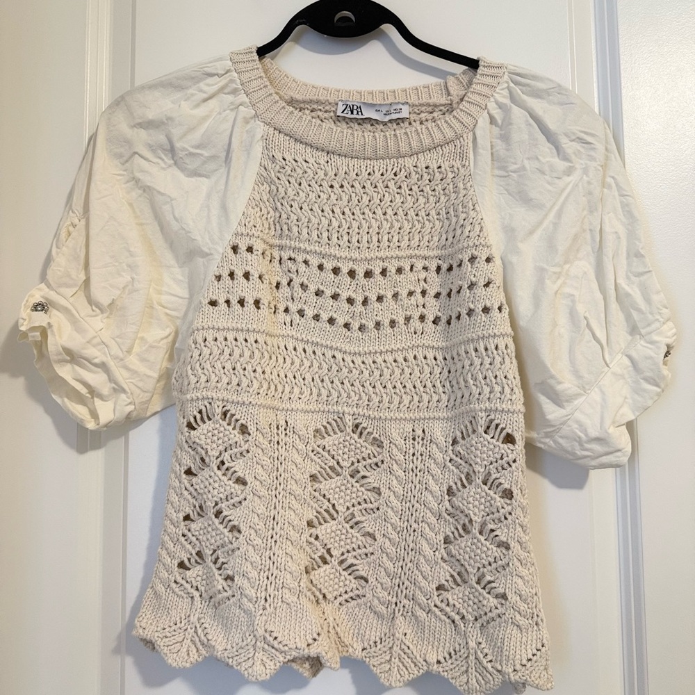 Zara Ivory Crochet Knit Blouse